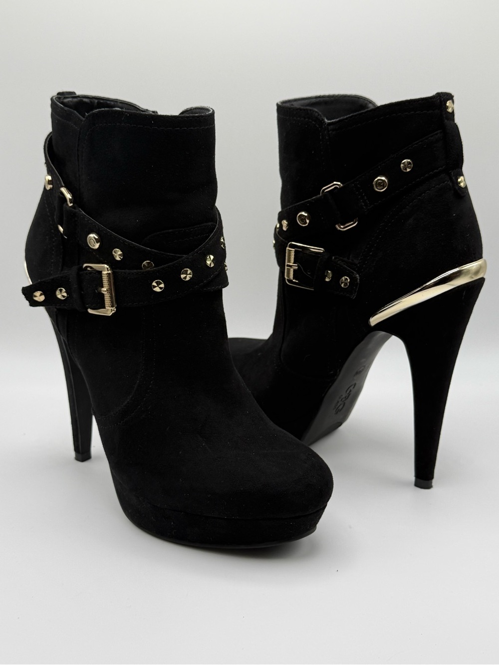 921-GBG Los Angeles Black Suede Studded Ankle Boots with Gold Trim